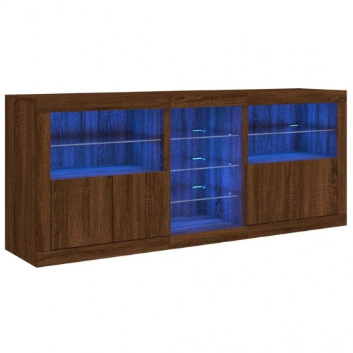 Skænk med LED-lys 181,5x37x67 cm brun egetræsfarve