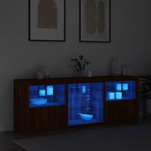 Skænk med LED-lys 181,5x37x67 cm brun egetræsfarve
