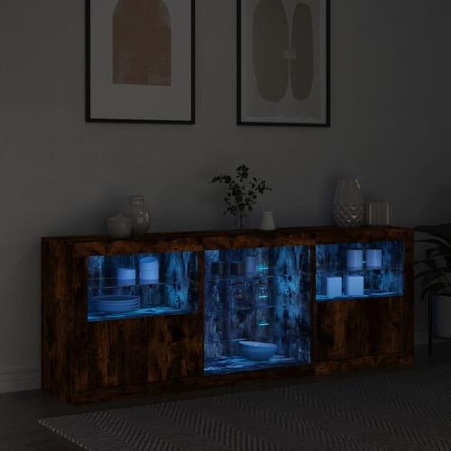 Skænk med LED-lys 181,5x37x67cm røget egetræsfarve