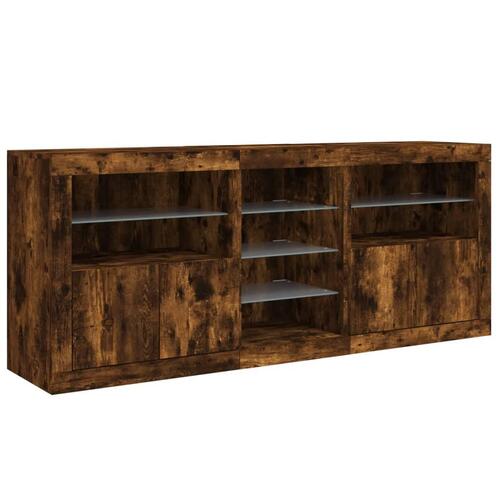 Skænk med LED-lys 181,5x37x67cm røget egetræsfarve