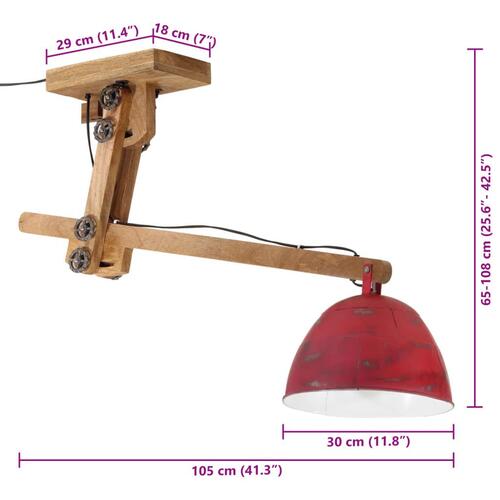 Loftlampe 105x30x65-108 25 W E27 rustik rød