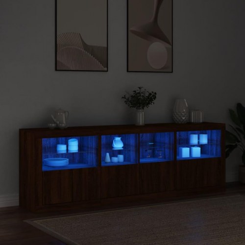 Skænk med LED-lys 202x37x67 cm brun egetræsfarve