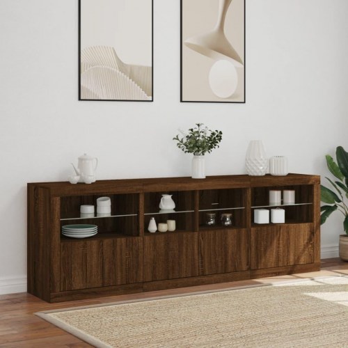 Skænk med LED-lys 202x37x67 cm brun egetræsfarve