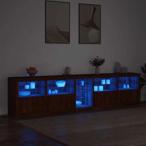 Skænk med LED-lys 283x37x67 cm brun egetræsfarve