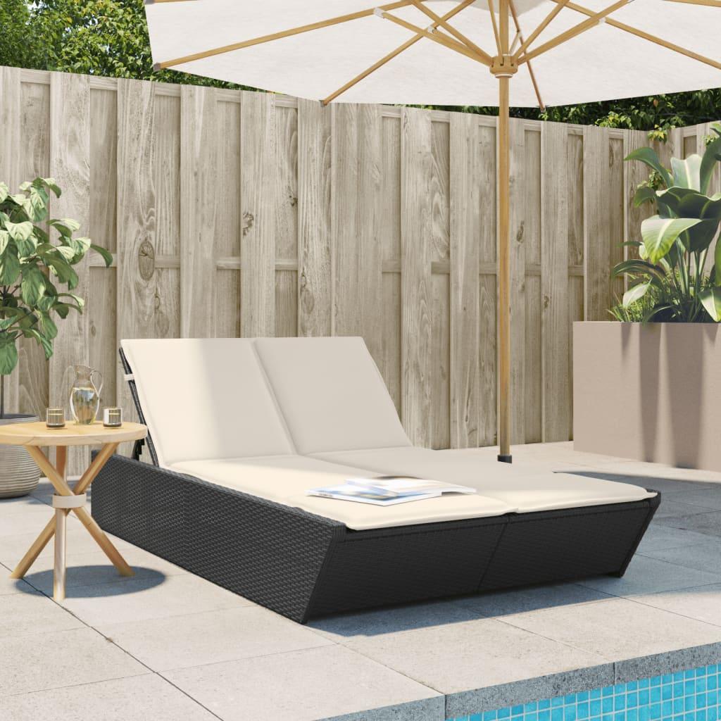 Dobbelt loungesofa med hynder polyrattan sort