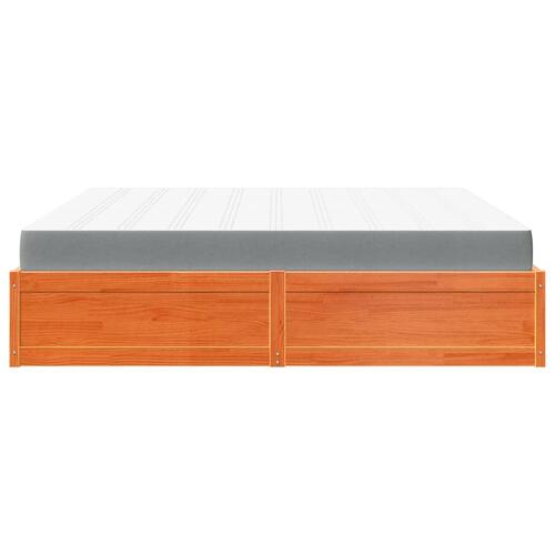 Seng med madras 200x200 cm massivt fyr gyldenbrun