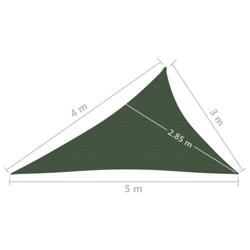 Solsejl 3x4x5 m 160 g/m² HDPE mørkegrøn