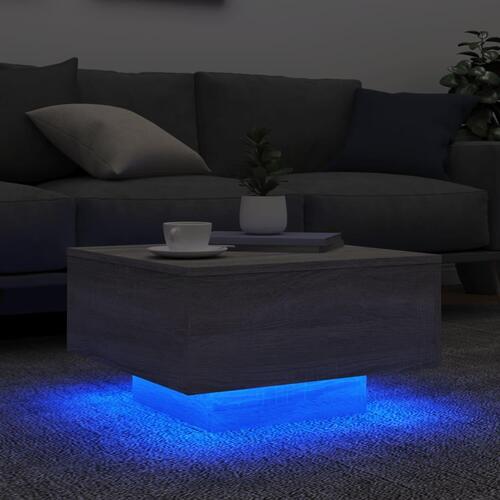 Sofabord med LED-lys 55x55x31 cm grå sonoma-eg