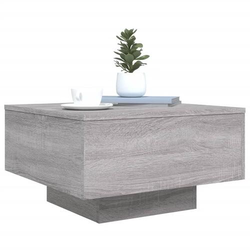 Sofabord med LED-lys 55x55x31 cm grå sonoma-eg