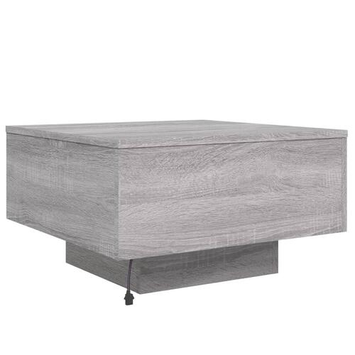 Sofabord med LED-lys 55x55x31 cm grå sonoma-eg