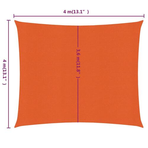 Solsejl 4x4 m 160 g/m² firkantet HDPE orange