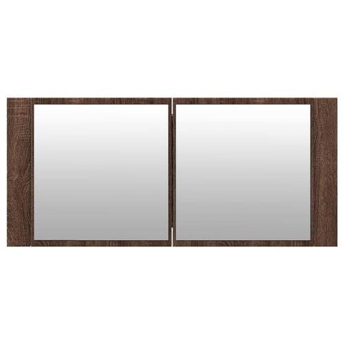 Badeværelsesskab m. spejl og LED-lys 100x12x45 cm brun eg