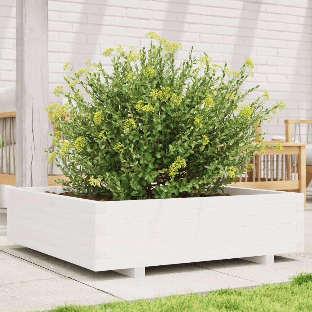 Plantekasse 90x90x26,5 cm massivt fyrretræ hvid billede
