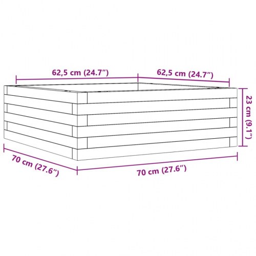 Plantekasse i massivt fyrretræ 70 x 70 x 23 cm - gyldenbrun