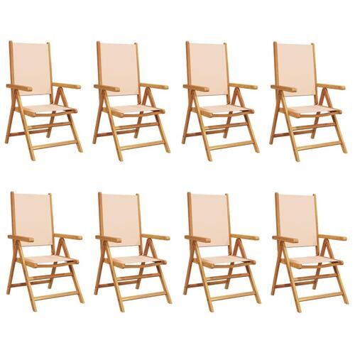 Havestole 8 stk. med lænefunktion stof og massivt træ beige