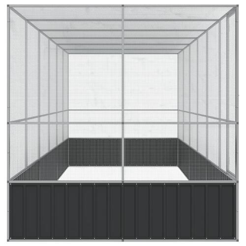 Voliere med udvidelse 625x207x212 cm stål sølvfarvet