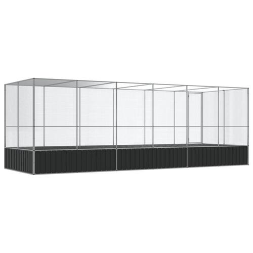 Voliere med udvidelse 625x207x212 cm stål sølvfarvet