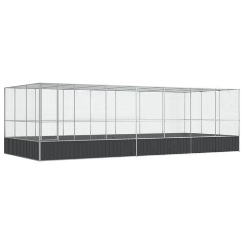 Voliere med udvidelse 725x307x212 cm stål sølvfarvet