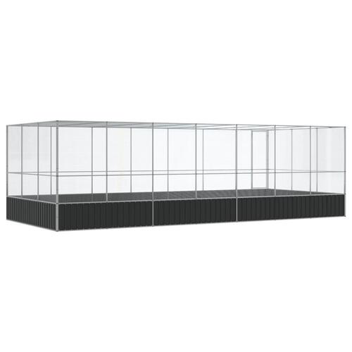 Voliere med udvidelse 725x307x212 cm stål sølvfarvet