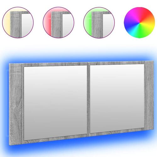 Badeværelsesskab m. spejl og LED-lys 100x12x45 cm grå sonoma-eg