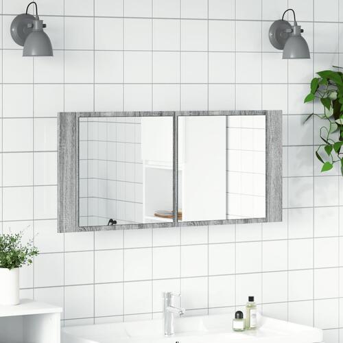 Badeværelsesskab m. spejl og LED-lys 100x12x45 cm grå sonoma-eg
