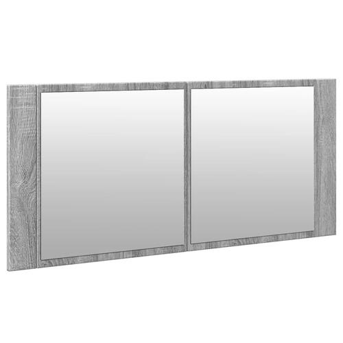 Badeværelsesskab m. spejl og LED-lys 100x12x45 cm grå sonoma-eg