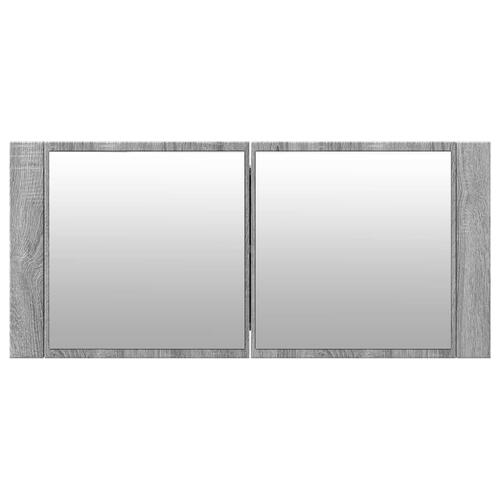 Badeværelsesskab m. spejl og LED-lys 100x12x45 cm grå sonoma-eg