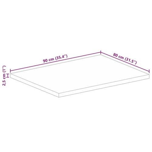 Bordplade 90x80x2,5 cm rektangulær massivt genbrugstræ