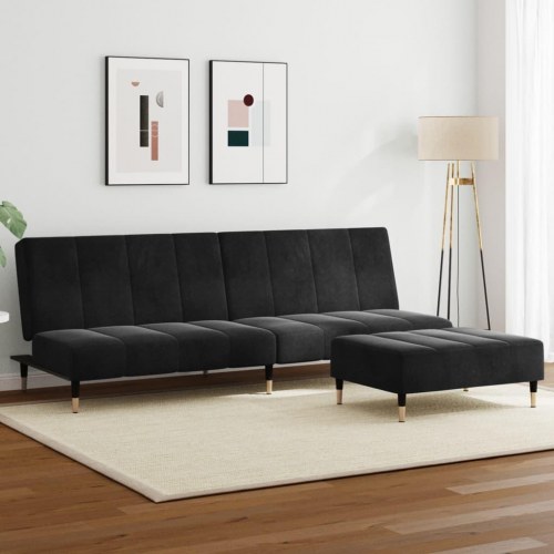 2-personers sovesofa med fodskammel velour sort