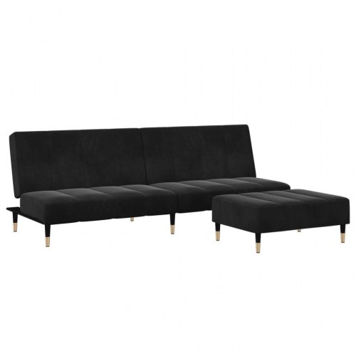 2-personers sovesofa med fodskammel velour sort