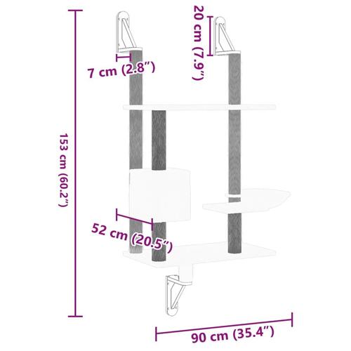 Væghængt kradsetræ med kradsestolpe 153 cm mørkegrå