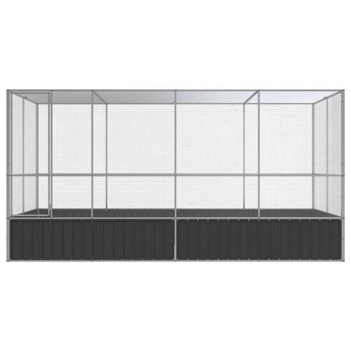 Voliere med udvidelse 418x207x212 cm stål sølvfarvet