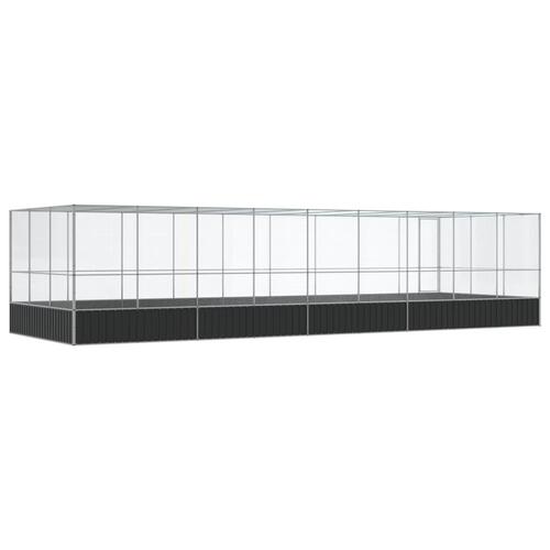 Voliere med udvidelse 932x307x212 cm stål sølvfarvet
