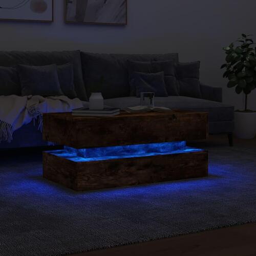 Sofabord med LED-lys 90x50x40 cm røget egetræsfarve