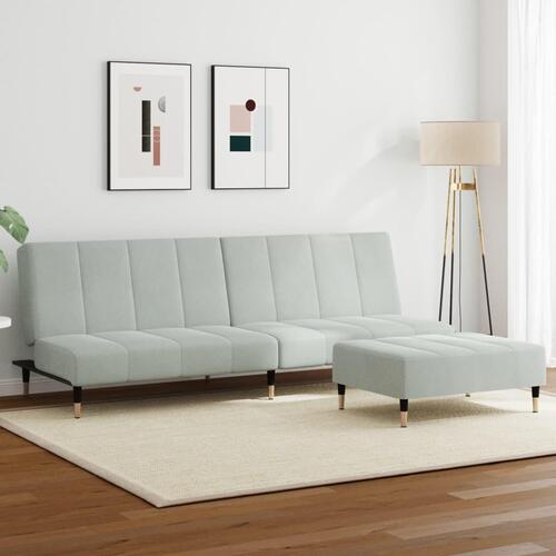 2-personers sovesofa med fodskammel velour lysegrå