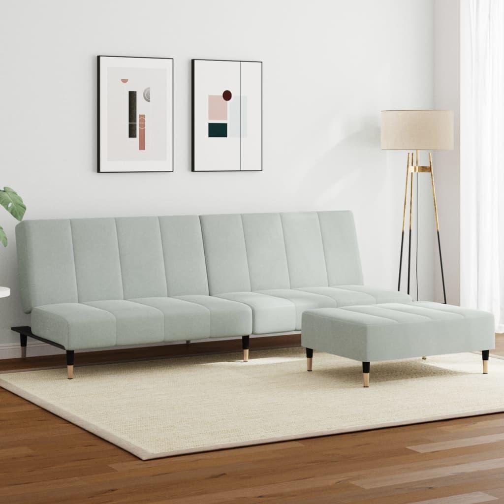 2-personers sovesofa med fodskammel velour lysegrå