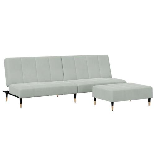 2-personers sovesofa med fodskammel velour lysegrå