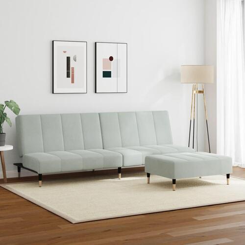 2-personers sovesofa med fodskammel velour lysegrå