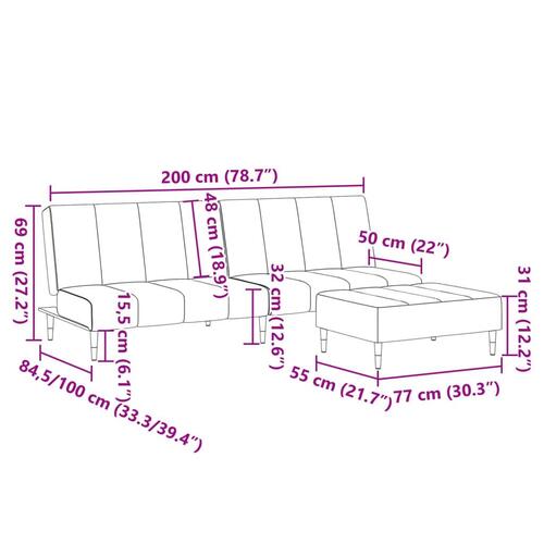 2-personers sovesofa med fodskammel velour lysegrå