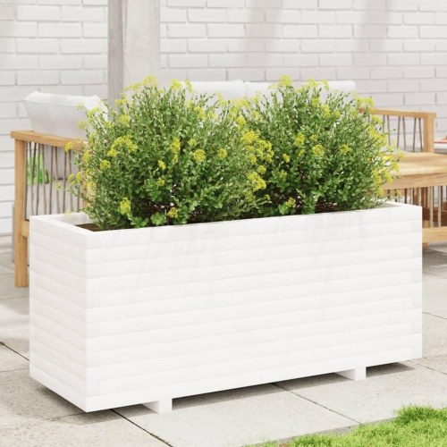 Plantekasse i massivt fyrretræ 110 x 40 x 49,5 cm - hvid