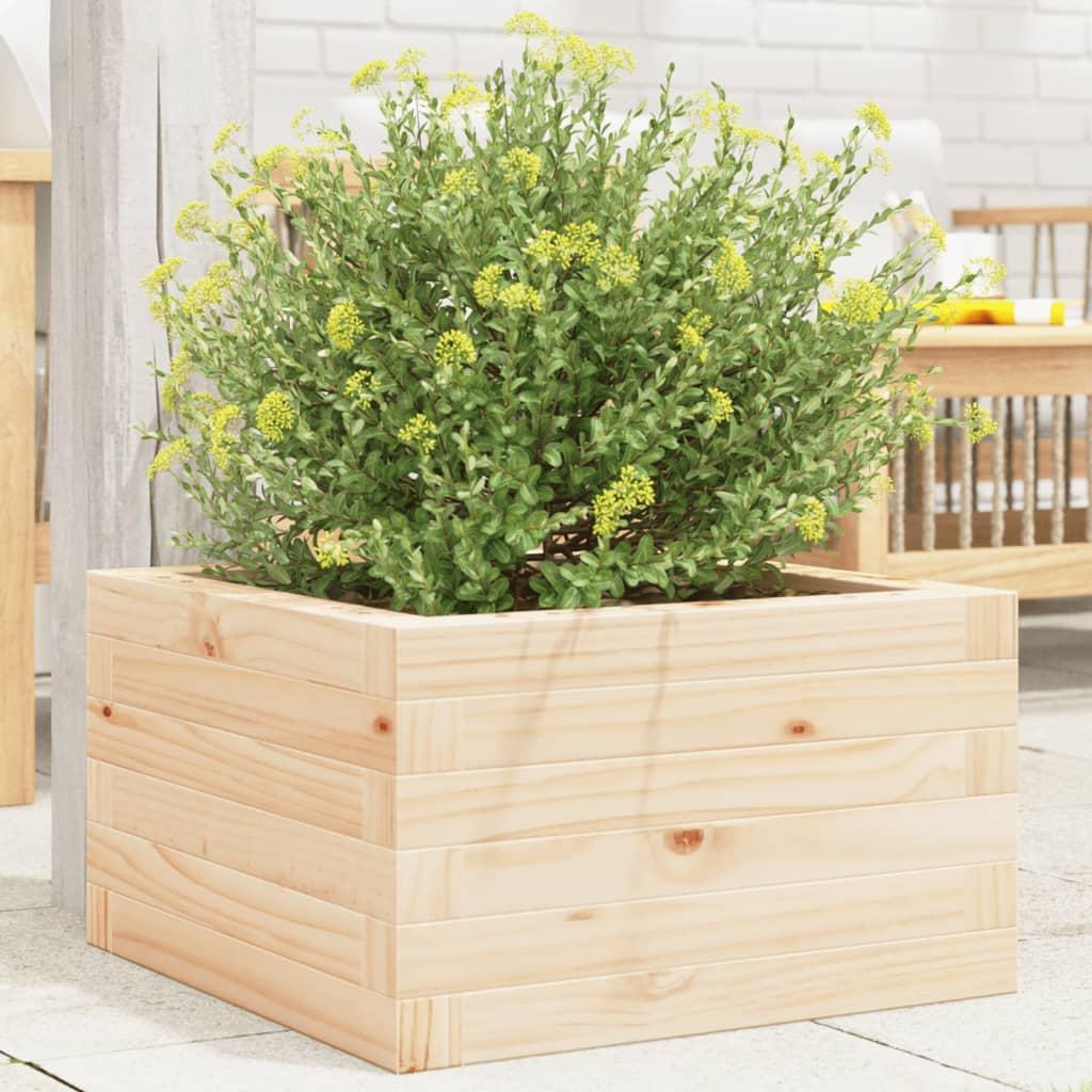 Plantekasse i massivt fyrretræ 40 × 40 × 23 cm - firkantet blomsterkasse billede