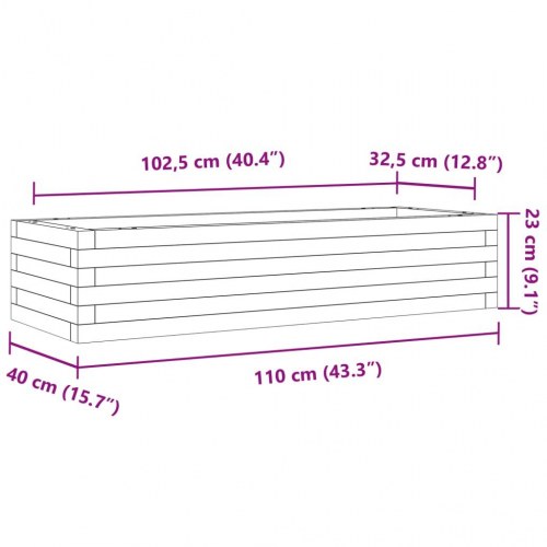 Plantekasse 110x40x23 cm massivt fyrretræ