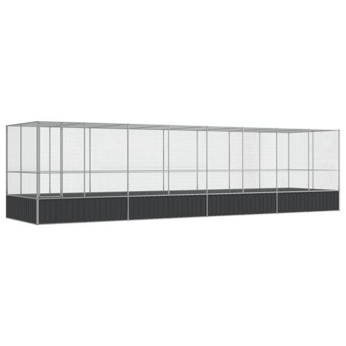 Voliere med udvidelse 832x207x212 cm stål sølvfarvet