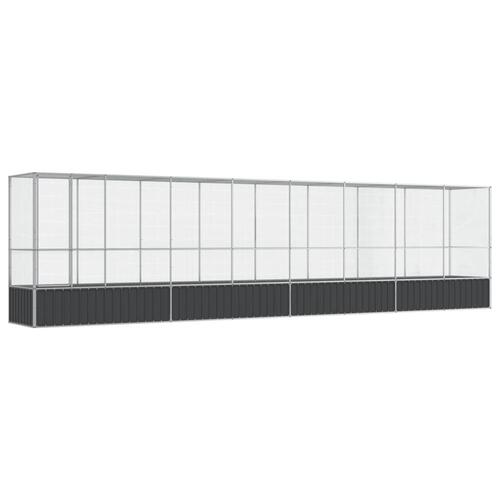 Voliere med udvidelse 834,5x107x212 cm stål sølvfarvet