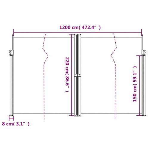 Sidemarkise 220x1200 cm sammenrullelig beige