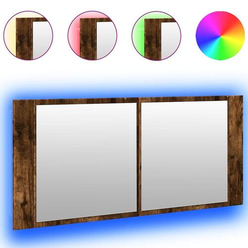 Badeværelsesskab m. spejl og LED-lys 100x12x45 cm røget eg