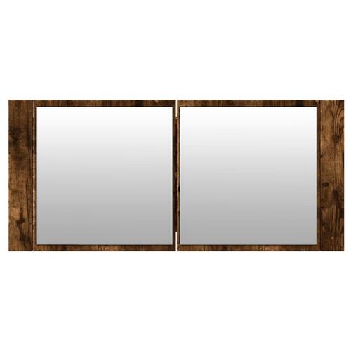 Badeværelsesskab m. spejl og LED-lys 100x12x45 cm røget eg