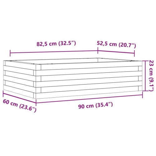 Plantekasse i massivt fyrretræ 90 x 60 x 23 cm - hvid