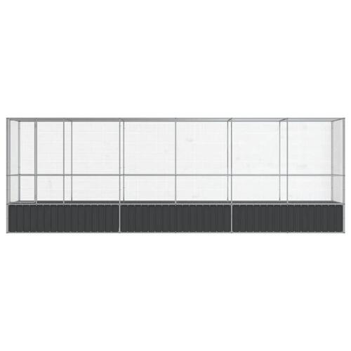 Voliere med udvidelse 626,5x107x212 cm stål sølvfarvet