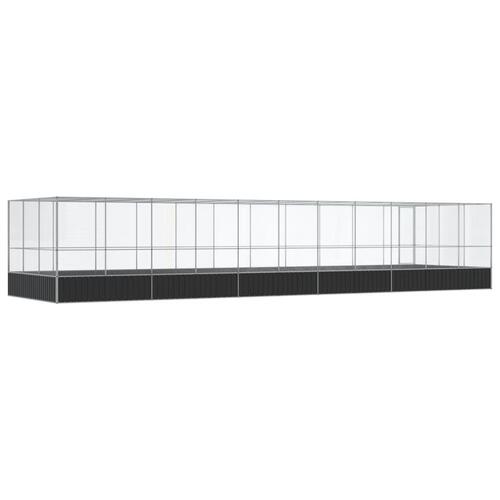 Voliere med udvidelse 1139x307x212 cm stål sølvfarvet